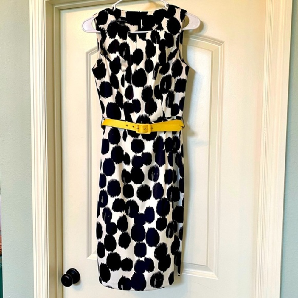 AB Studio - Black and White Polka Dot Dress with Yellow Belt 🖤 💛